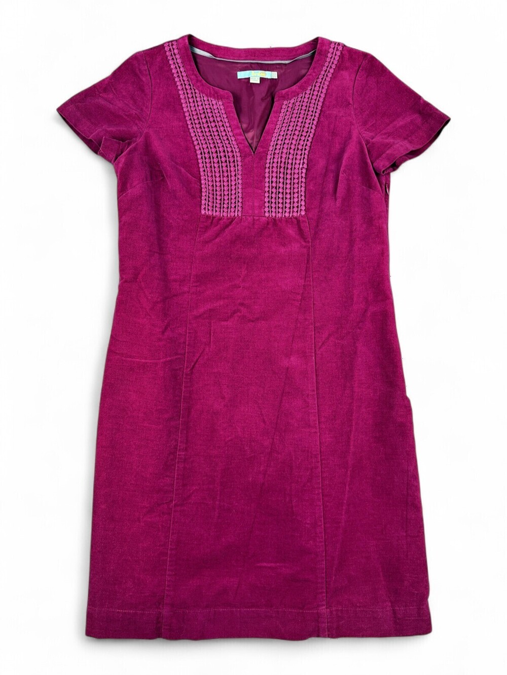 Boden Corduroy Midi Dress Sz 8 - Berry Pintuck Detail